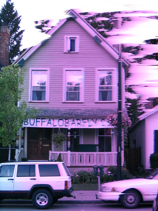 house with digital disintegrating background